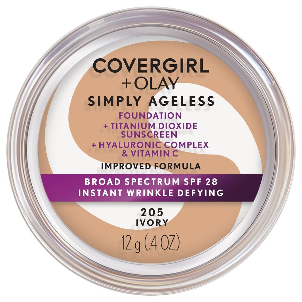 Covergirl Simply Ageless Foundation SPF 28 Hyaluronic Vitamin C 205 Ivory 0.4oz